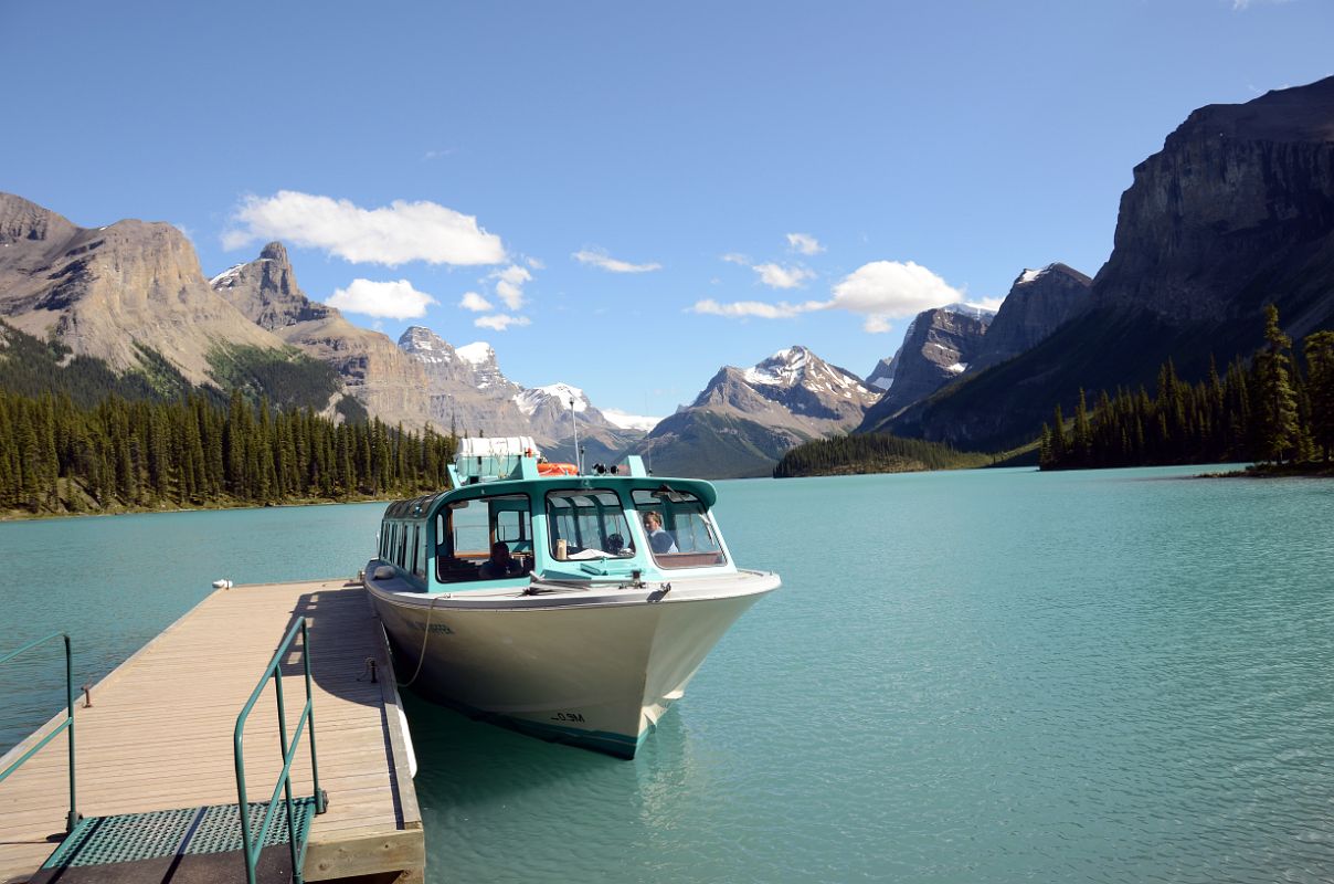 19 Maligne Lake Scenic Tour Boat, Mount Paul, Monkhead Mountain, Mount Warren, Valad Peak, Mount Henry MacLeod, Coronet Glacier, Mount Mary Vaux From Spirit Island Dock Near Jasper